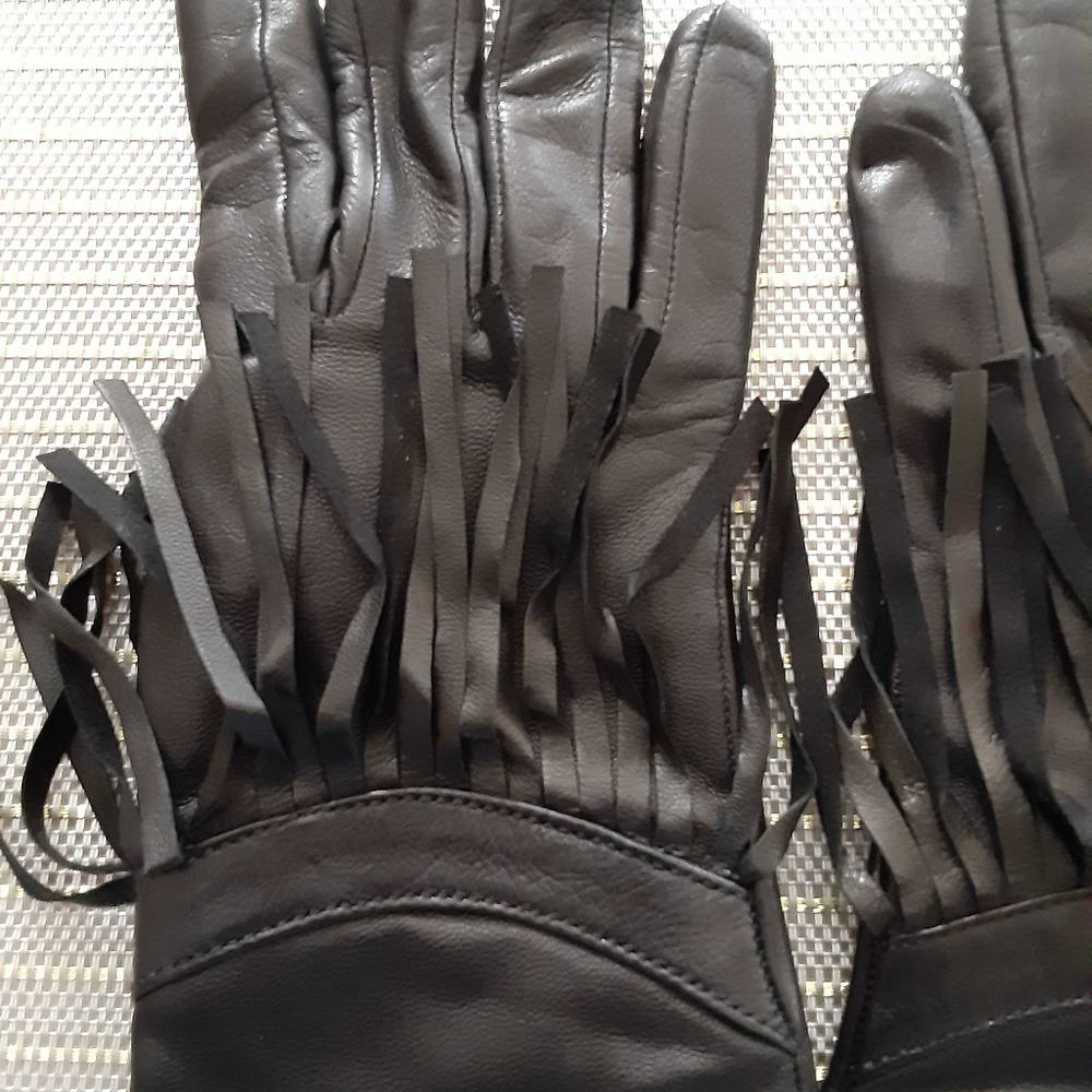 Leather Lambswool Angora Nylon Fringe Gloves